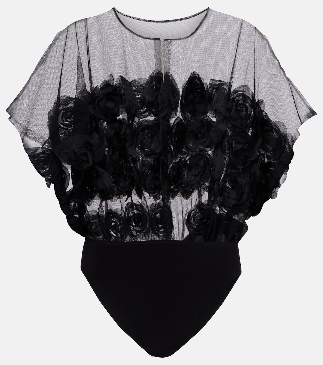 Floral-appliqué semi-sheer bodysuit | Norma Kamali