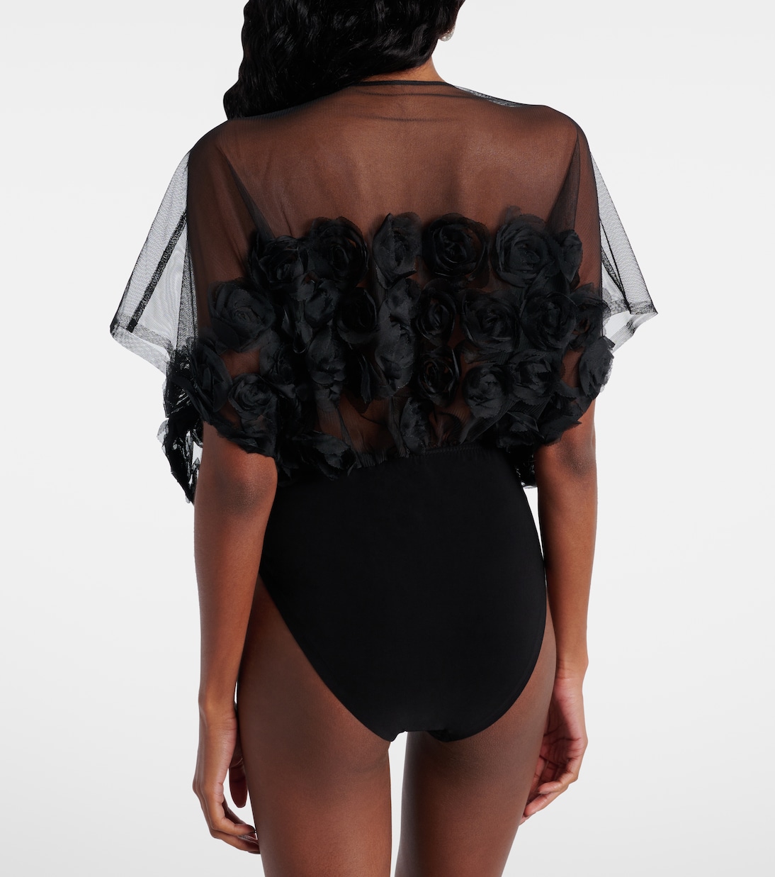 Floral-appliqué semi-sheer bodysuit | Norma Kamali