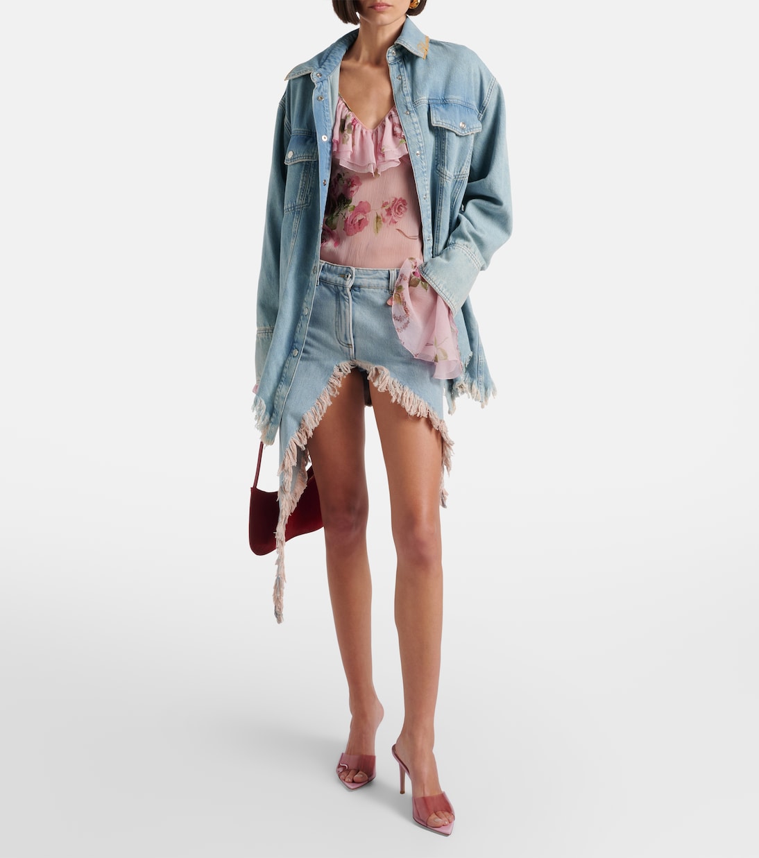Minigonna asimmetrica in denim distressed | Blumarine