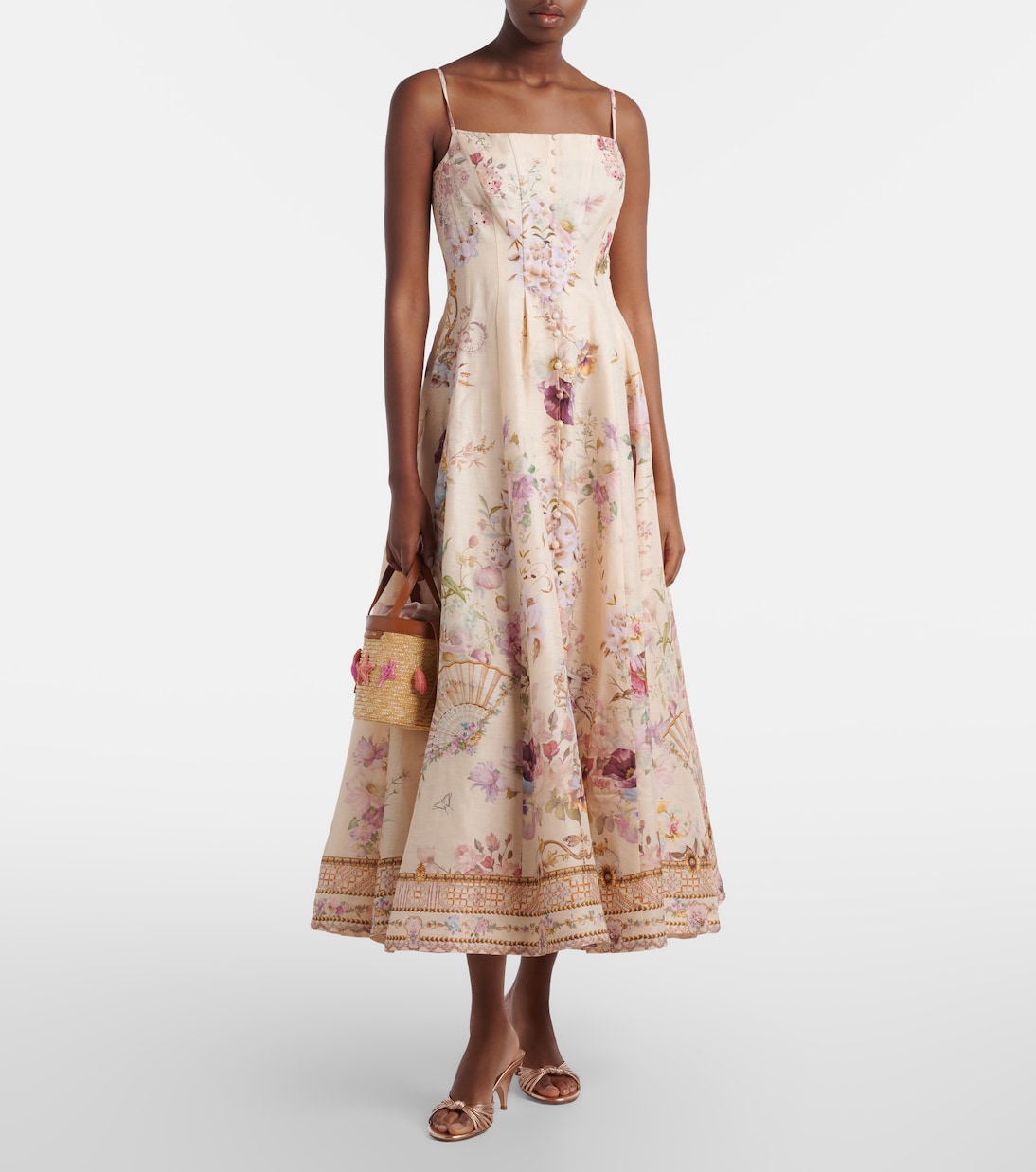 Printed linen and silk midi dress | Camilla