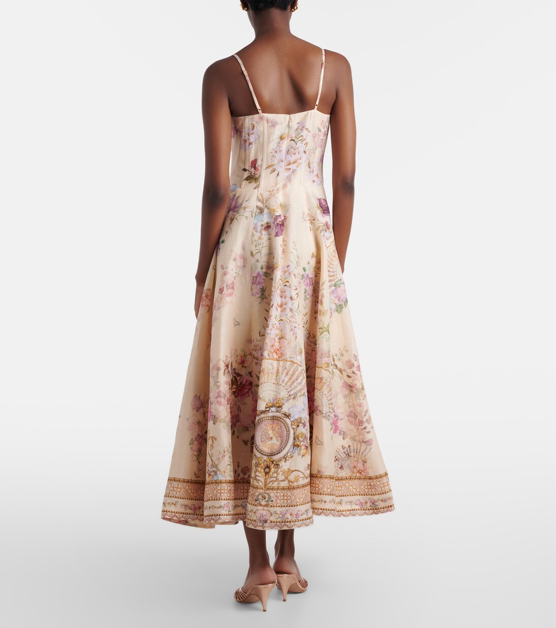 Printed linen and silk midi dress | Camilla