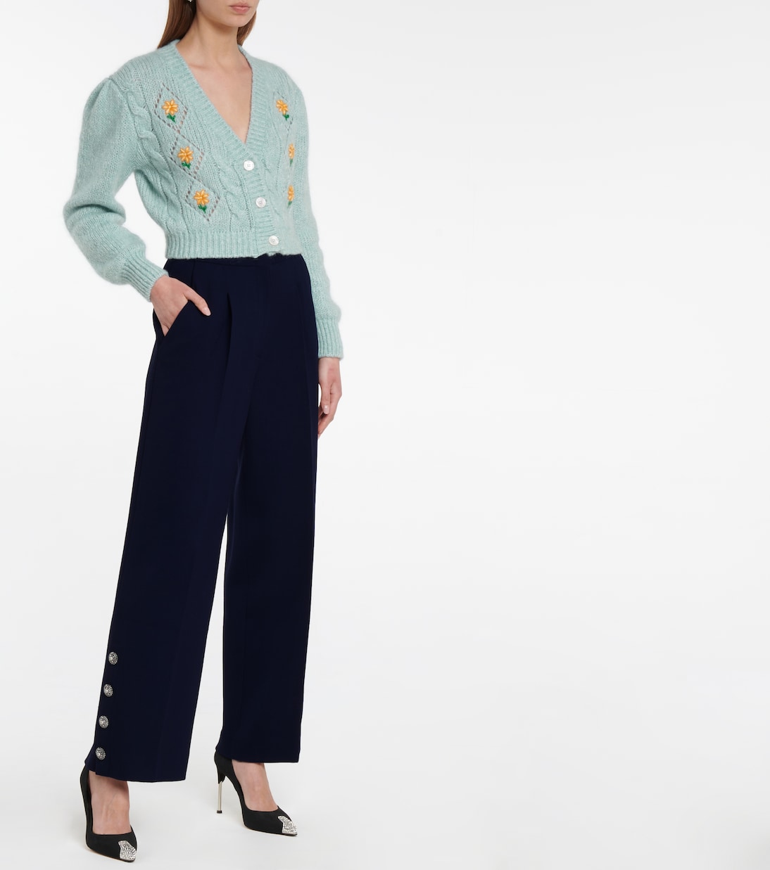 Pantalon ample en crêpe de laine mélangée | Alessandra Rich