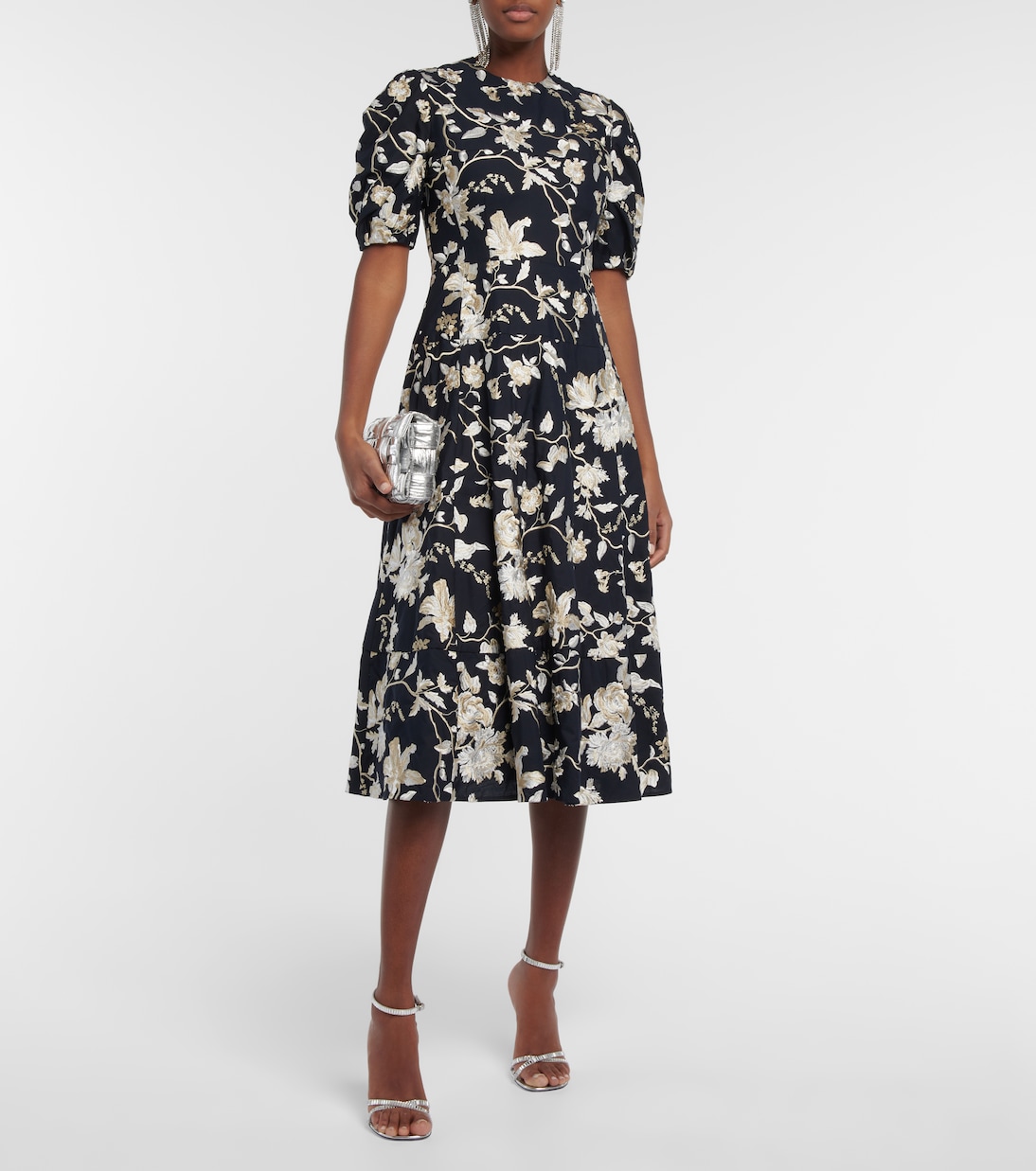 Robe midi Kira brodée en coton mélangé à fleurs | Erdem