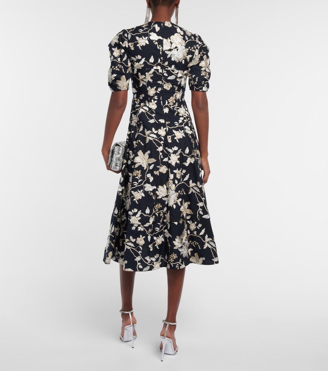 Robe midi Kira brodée en coton mélangé à fleurs | Erdem