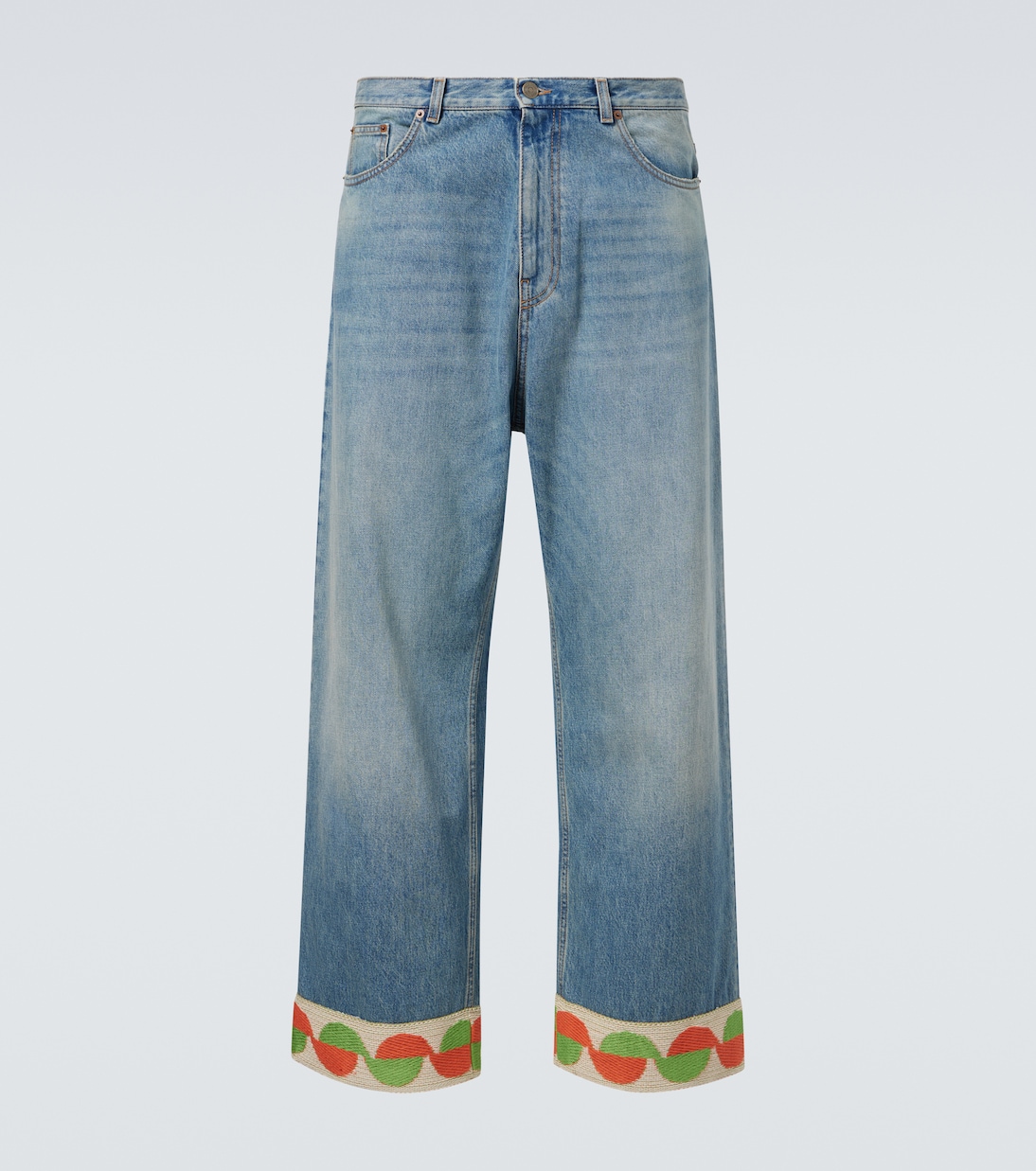 Jacquard-trimmed wide-leg jeans | Valentino