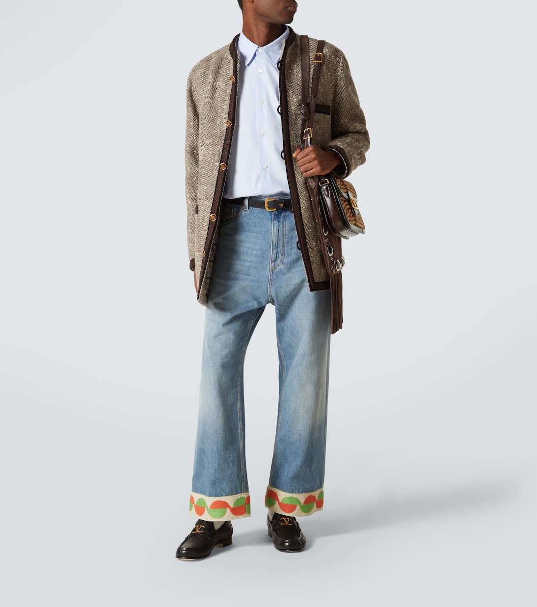 Jacquard-trimmed wide-leg jeans | Valentino