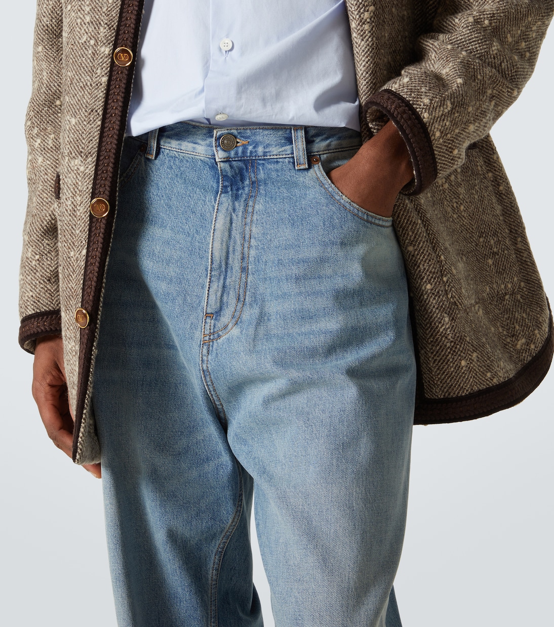 Jacquard-trimmed wide-leg jeans | Valentino