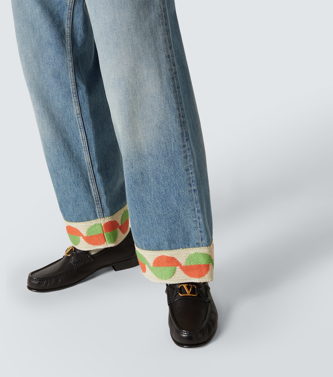 Jacquard-trimmed wide-leg jeans | Valentino