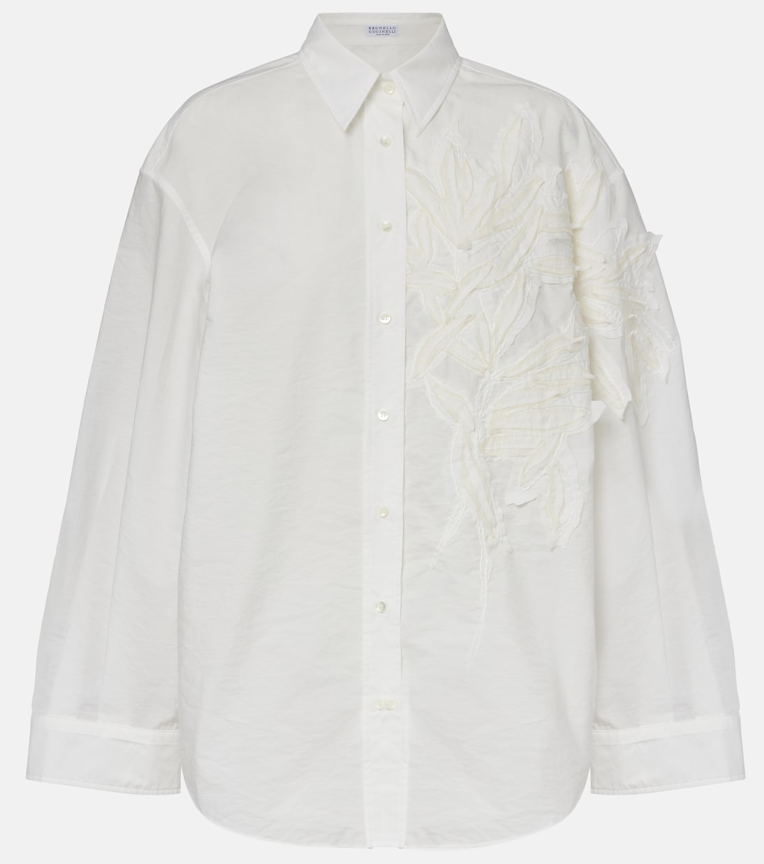 Embroidered cotton-blend poplin shirt | Brunello Cucinelli