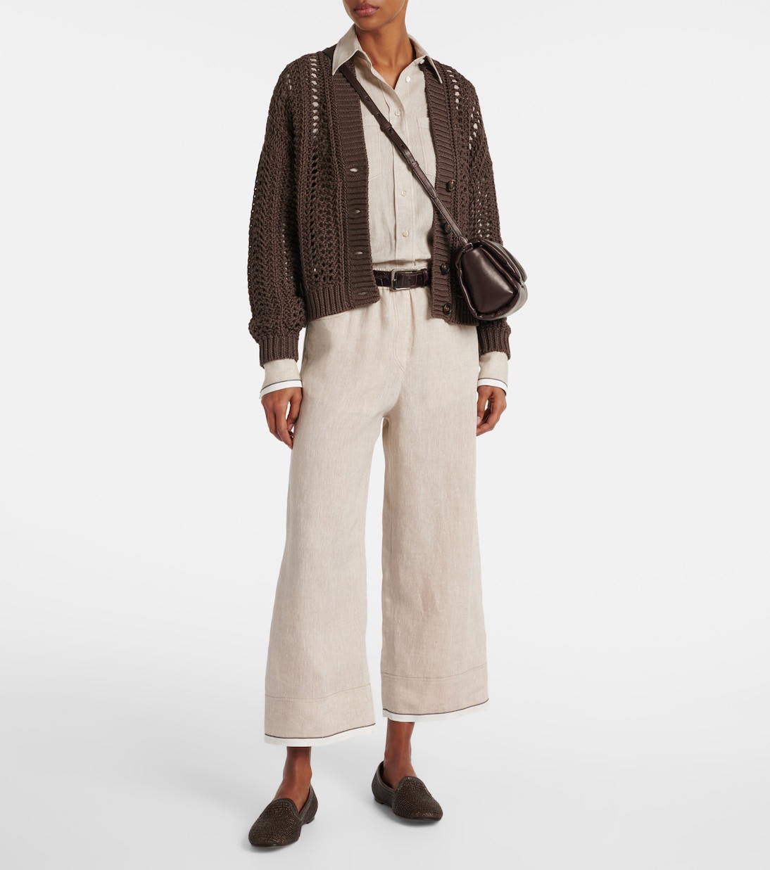 Pantalon ample raccourci en lin | Brunello Cucinelli