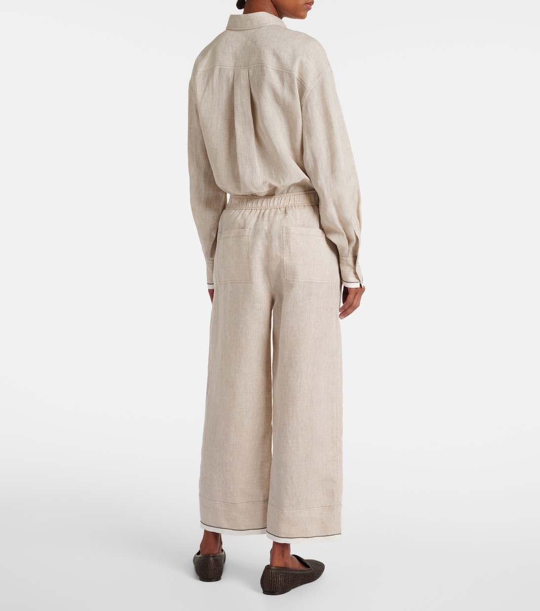 Pantalon ample raccourci en lin | Brunello Cucinelli