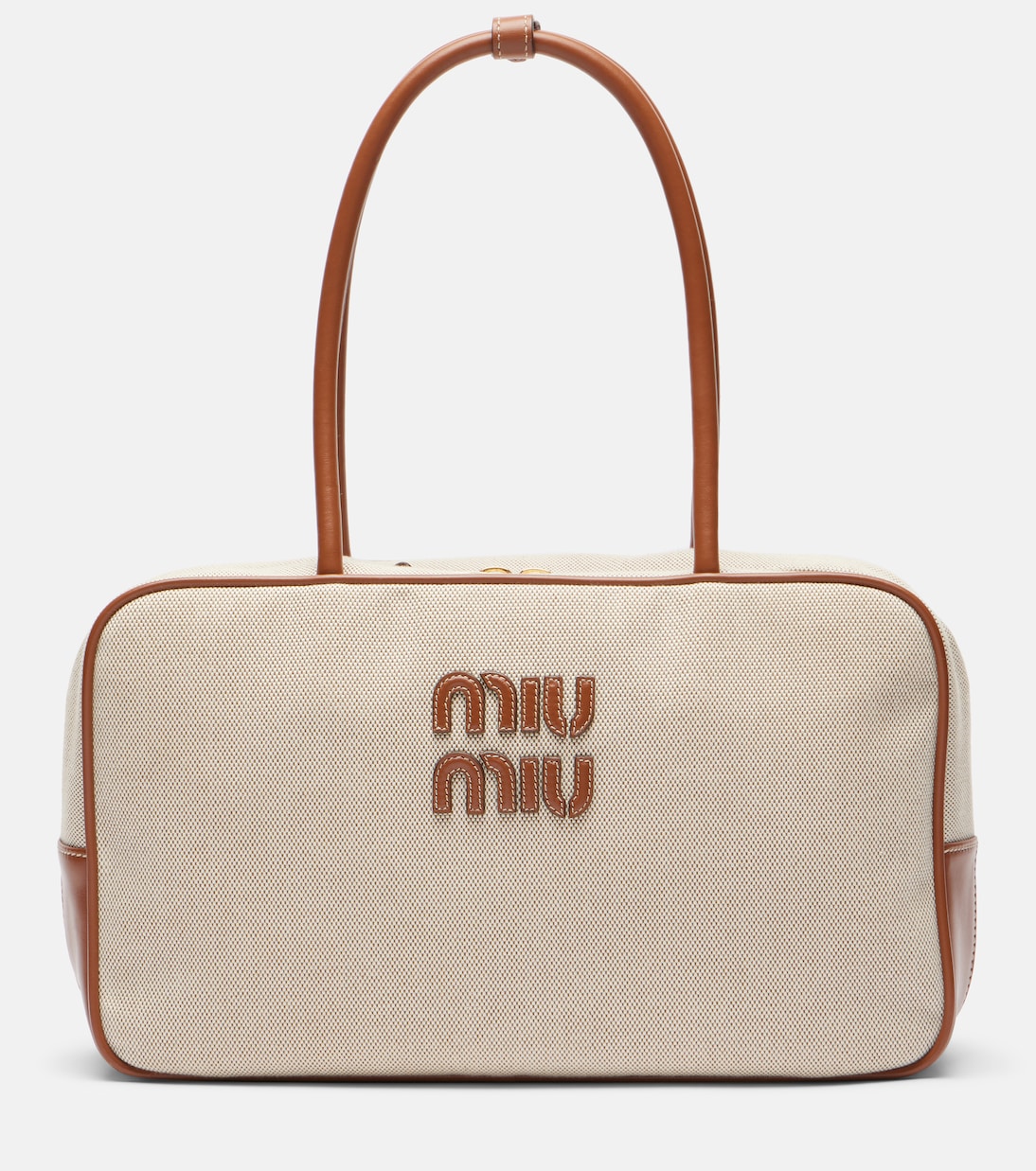 Beau leather-trimmed canvas tote bag | Miu Miu
