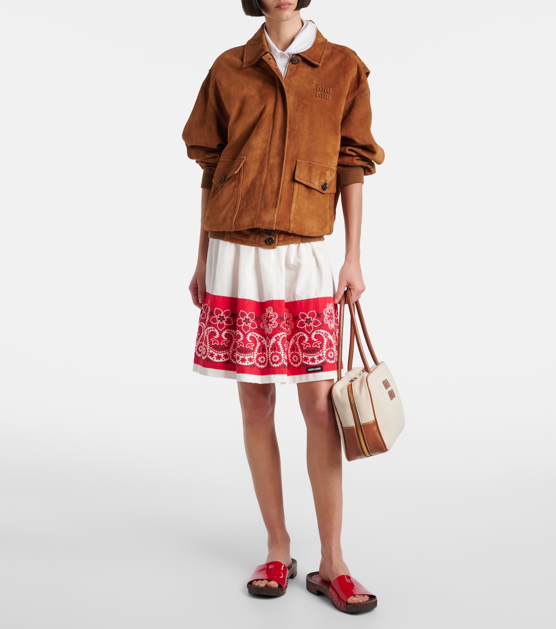 Beau leather-trimmed canvas tote bag | Miu Miu