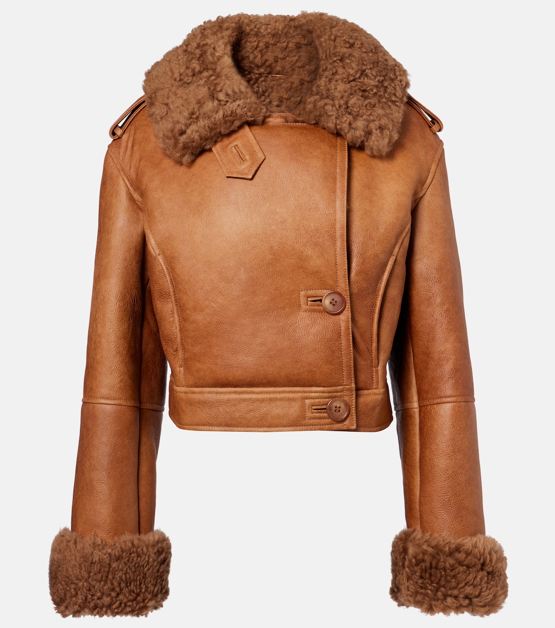 Cropped shearling-trimmed leather jacket | Chloé