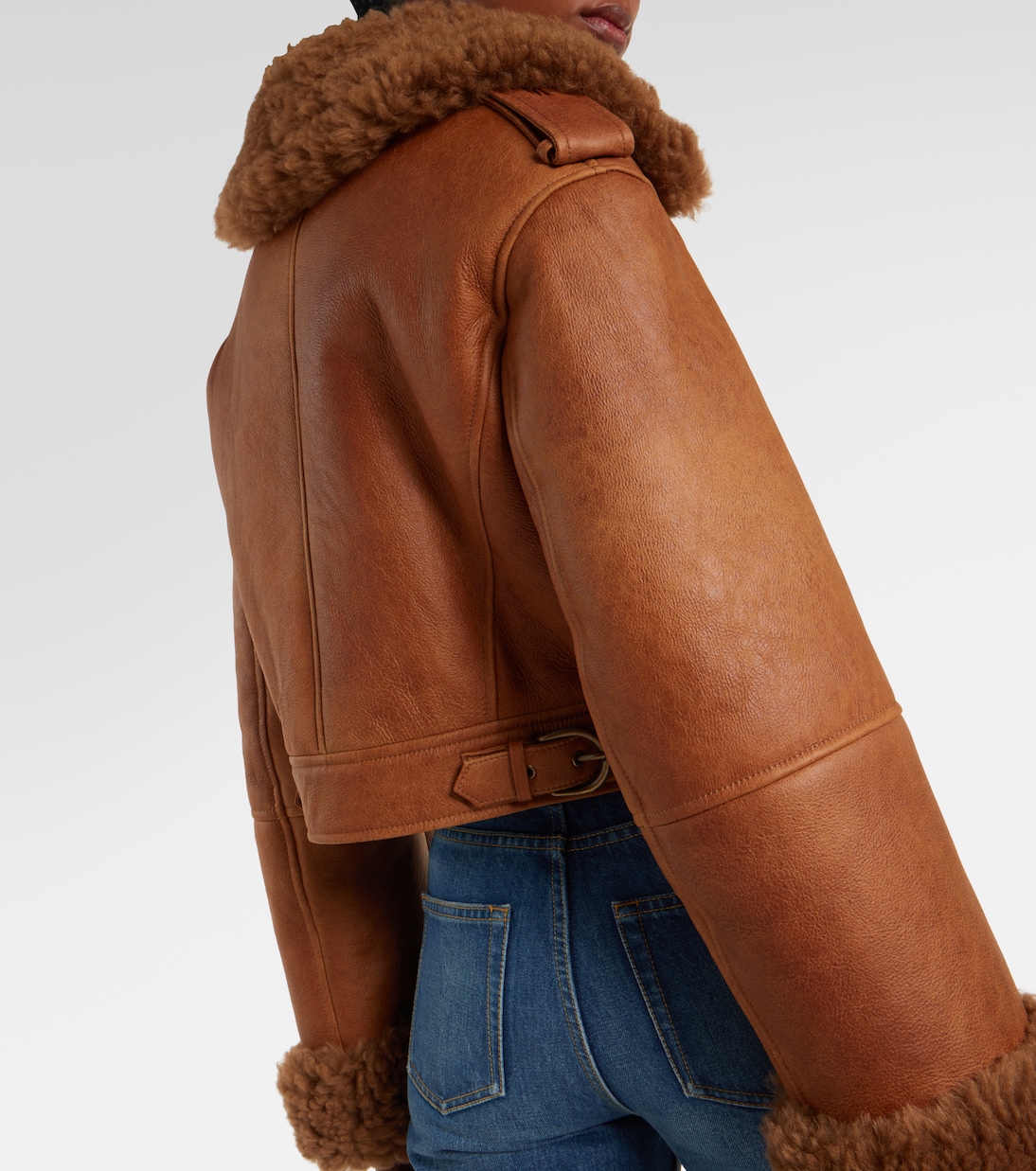 Cropped shearling-trimmed leather jacket | Chloé