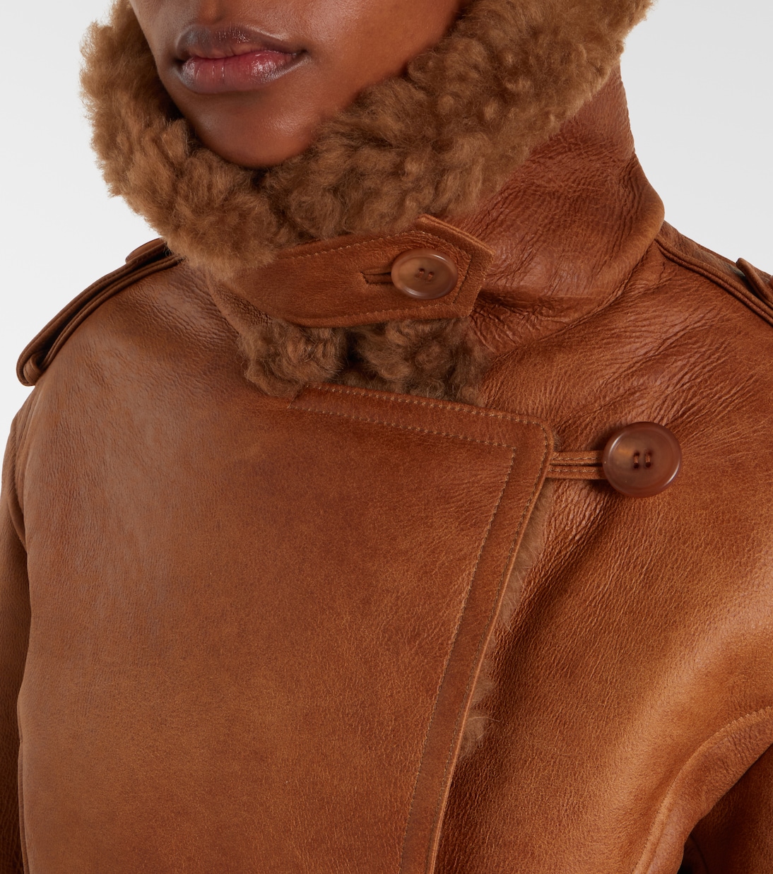 Cropped shearling-trimmed leather jacket | Chloé