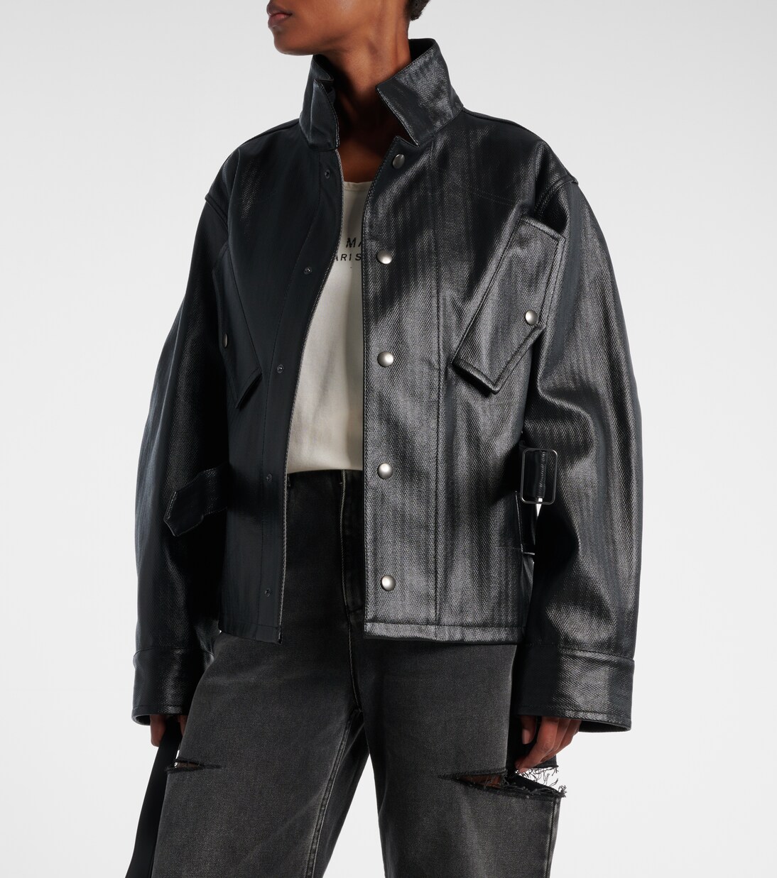 جاكيت من القطن بنقشة الهارينغبون | Maison Margiela