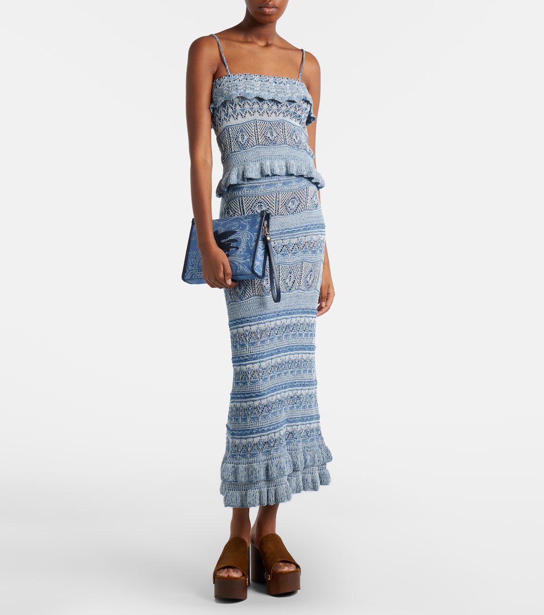 Eyes Mini embroidered denim jacquard pouch | Etro