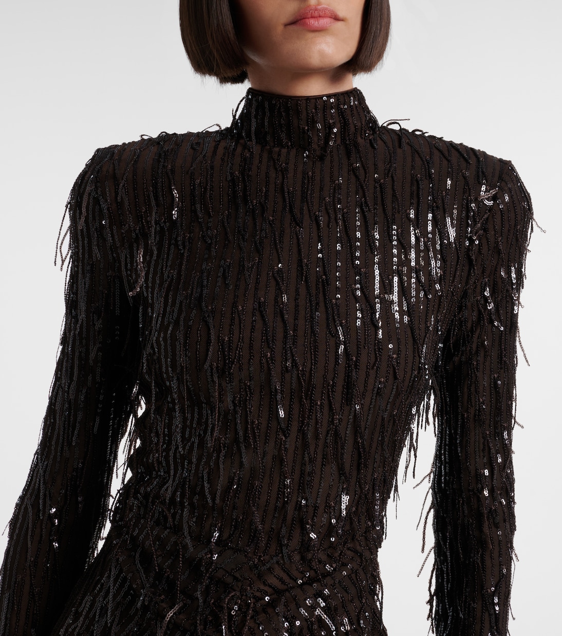Fringed ruched sequined mesh minidress | Rotate