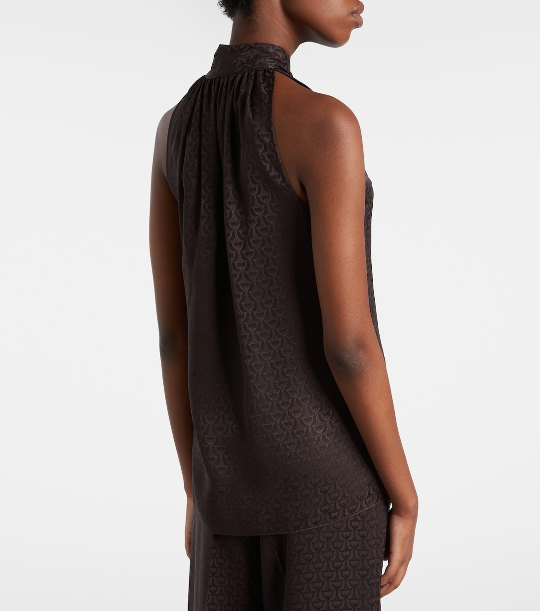 Horsebit tie-neck silk jacquard top | Gucci