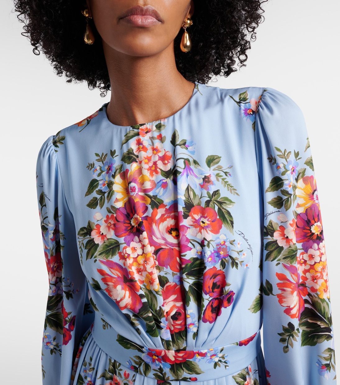 Robe longue en soie mélangée à fleurs | Dolce&Gabbana