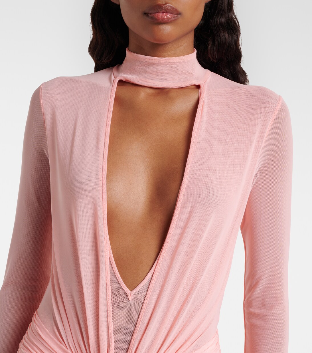 Draped floral-appliqué mesh gown | David Koma