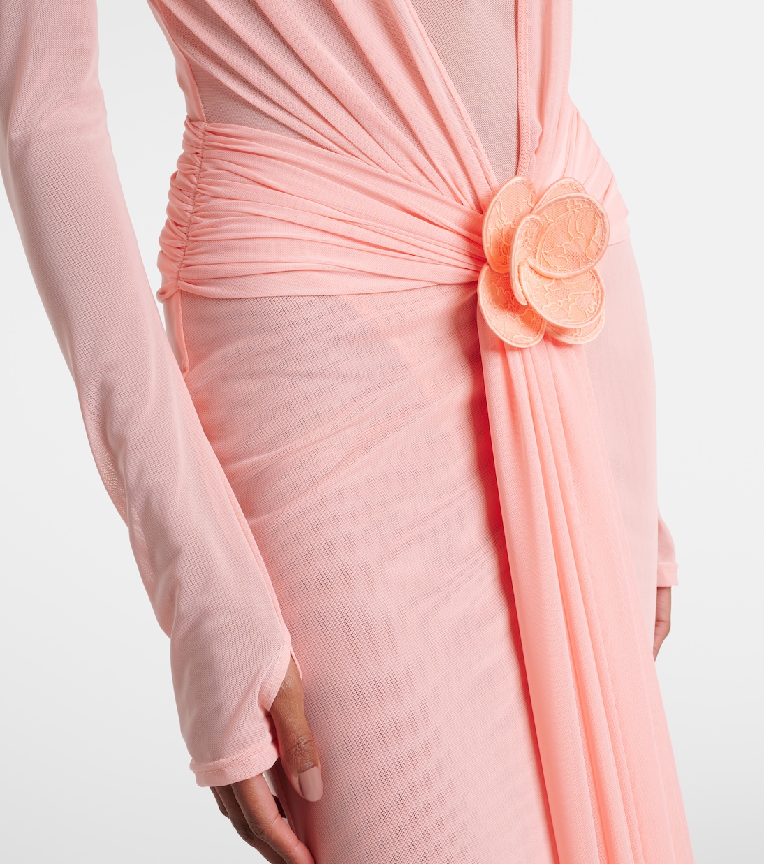 Draped floral-appliqué mesh gown | David Koma