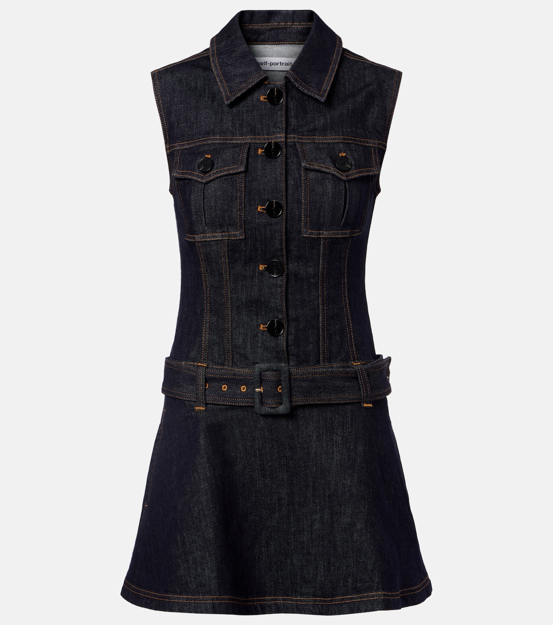 Belted denim minidress | Self-Portrait