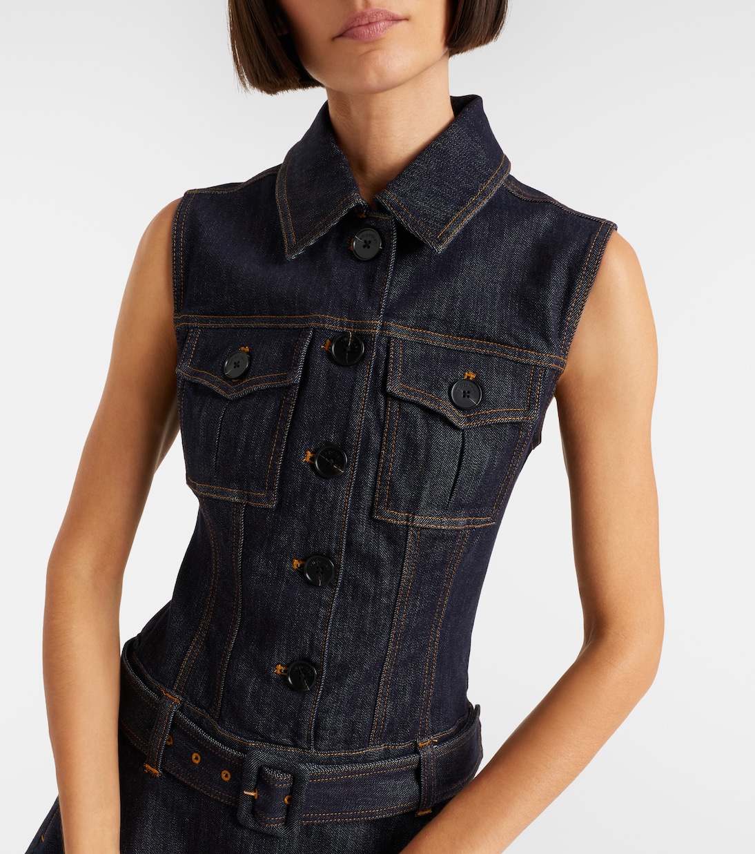 Belted denim minidress | Self-Portrait