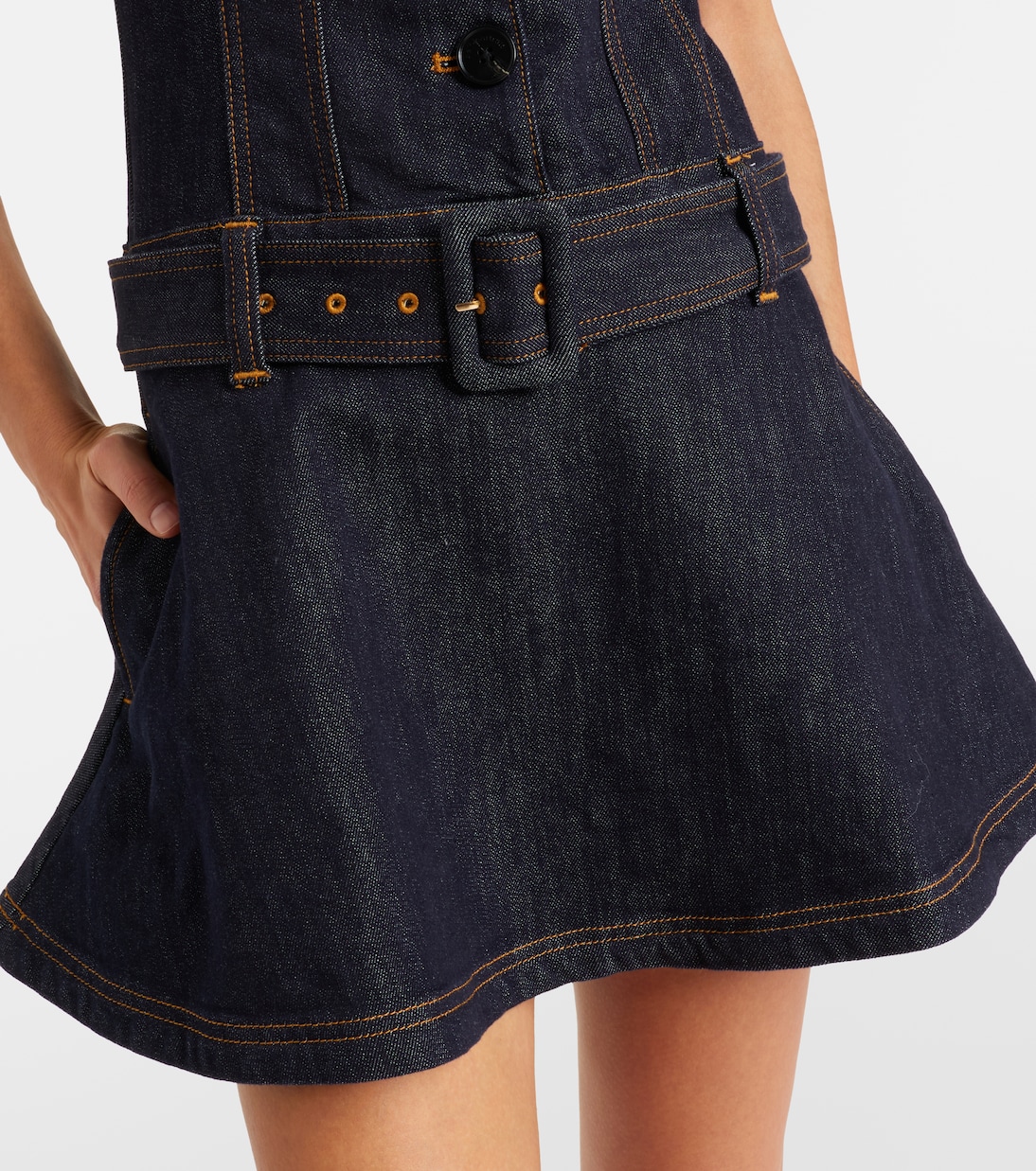 Belted denim minidress | Self-Portrait