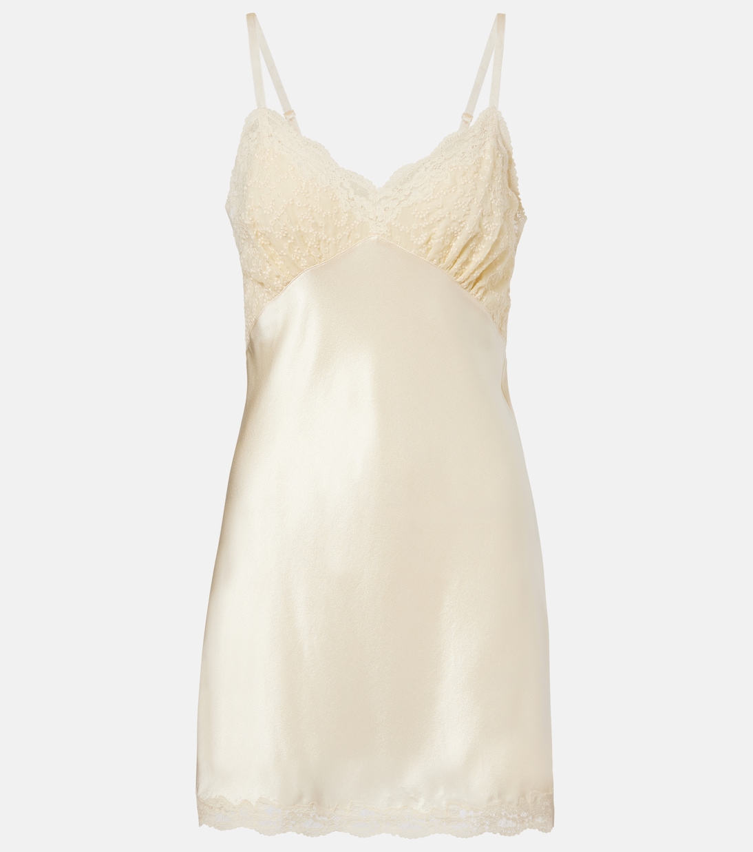 Lace-trimmed silk satin slip dress | Saint Laurent