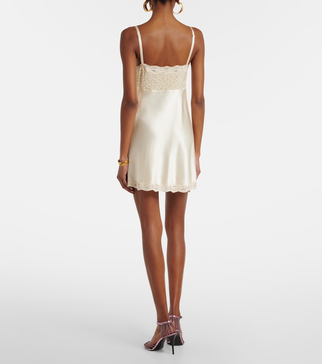 Lace-trimmed silk satin slip dress | Saint Laurent