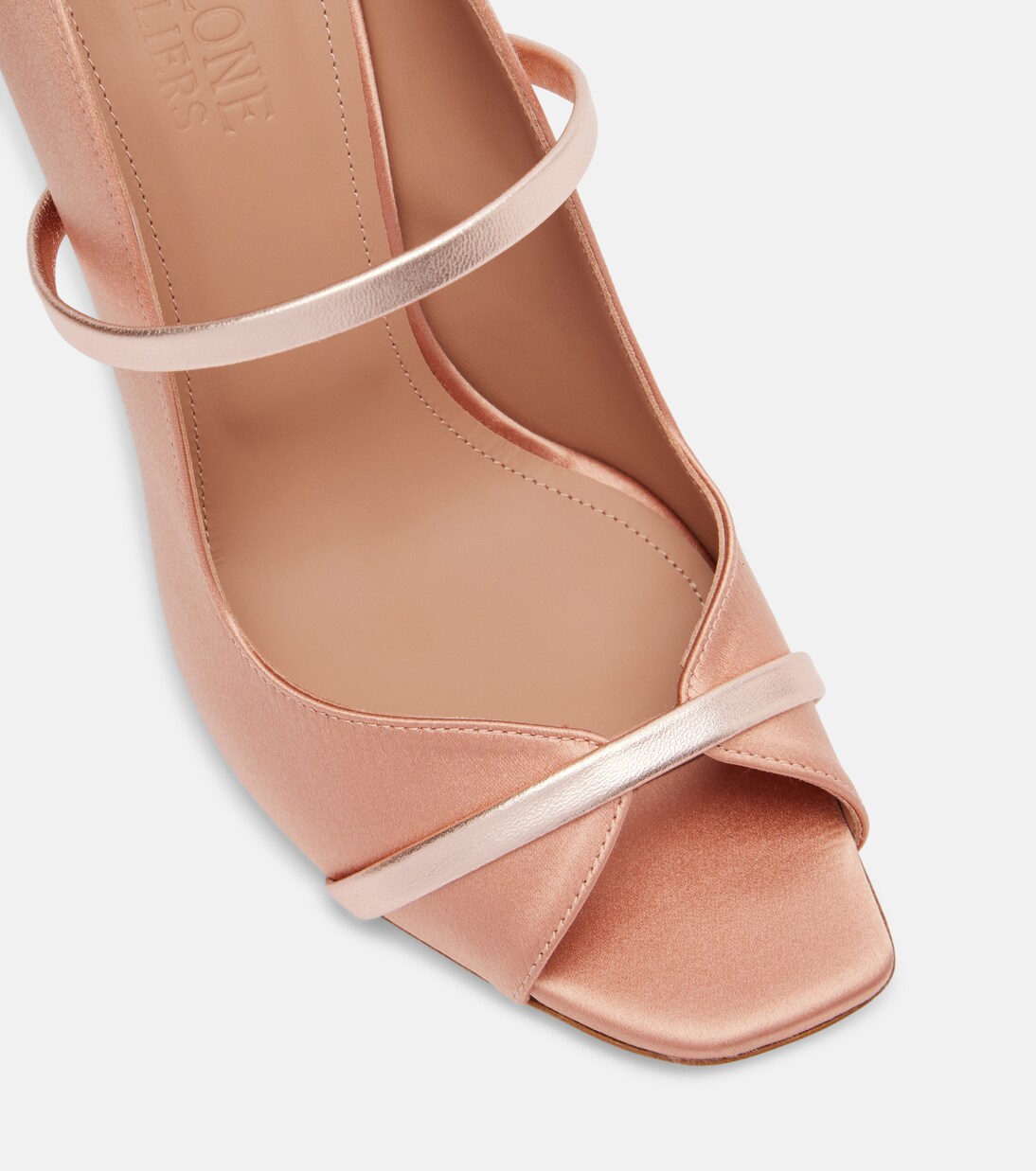 Cynthia 90 leather-trimmed satin sandals | Malone Souliers