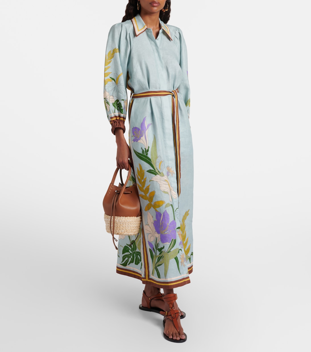 Belted floral linen shirt dress | Alémais