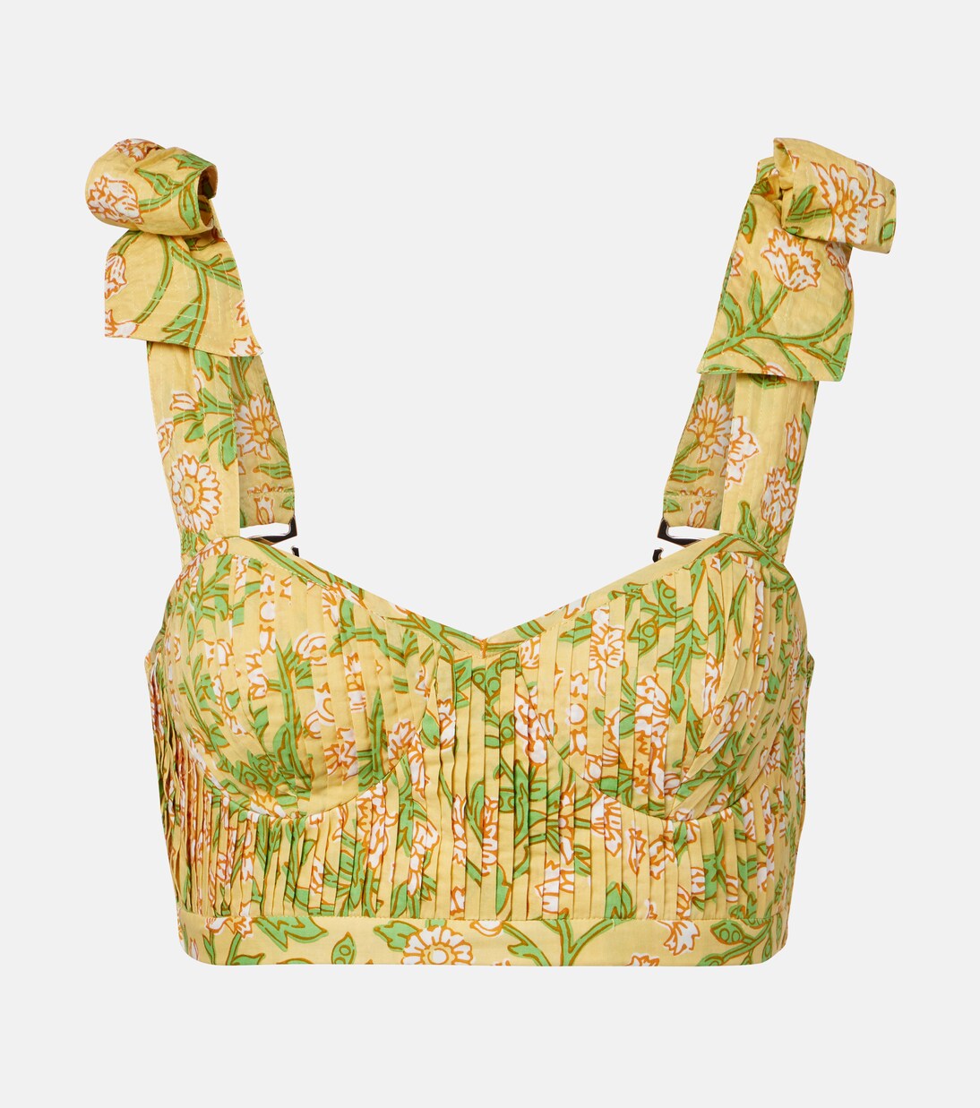 Carla pleated floral cotton crop top | Poupette St Barth