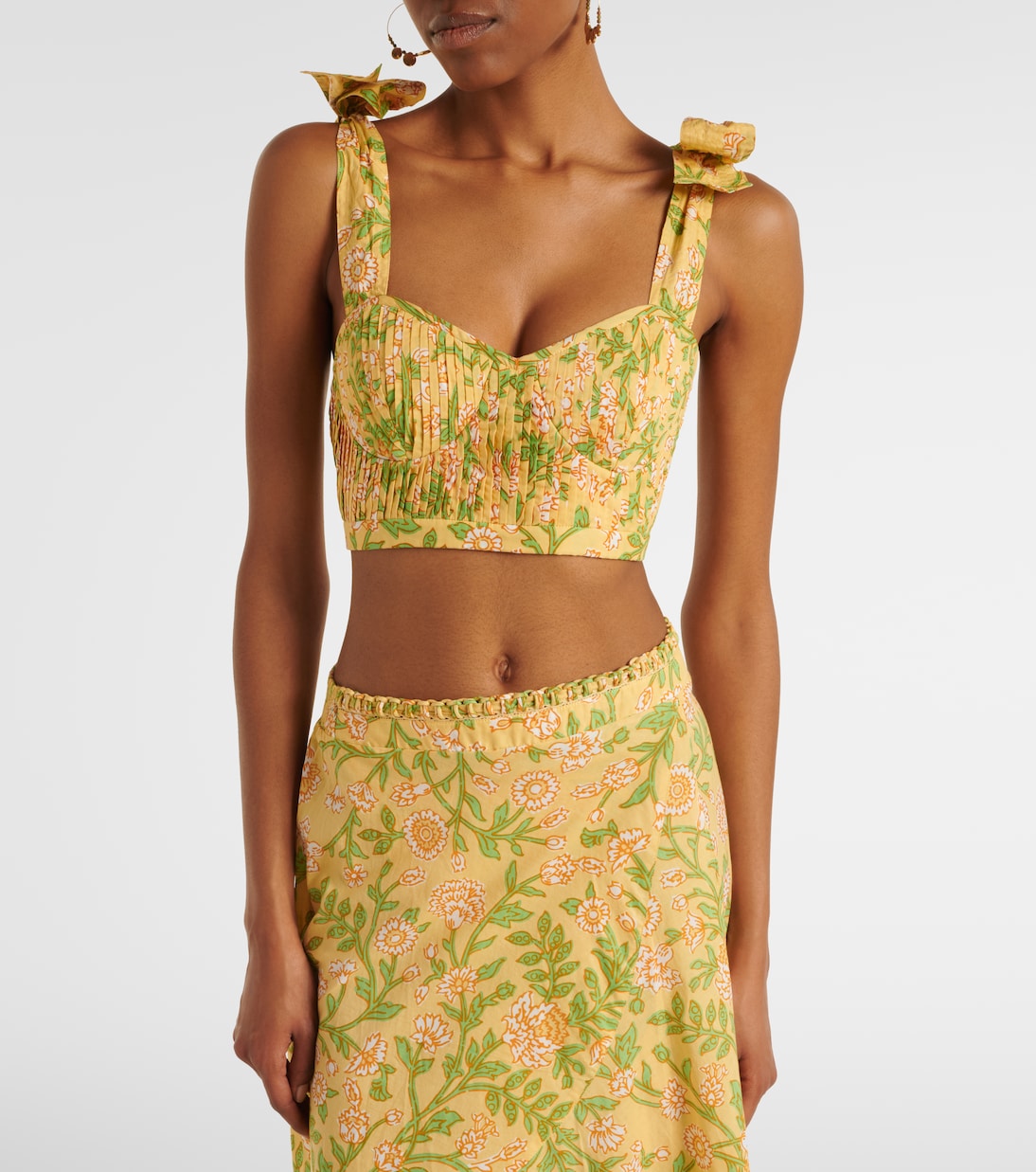 Carla pleated floral cotton crop top | Poupette St Barth