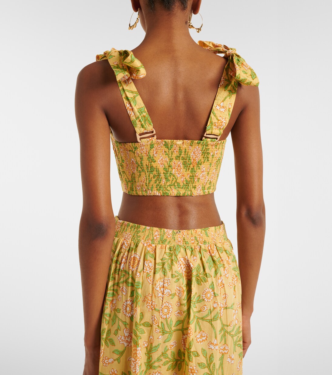 Carla pleated floral cotton crop top | Poupette St Barth