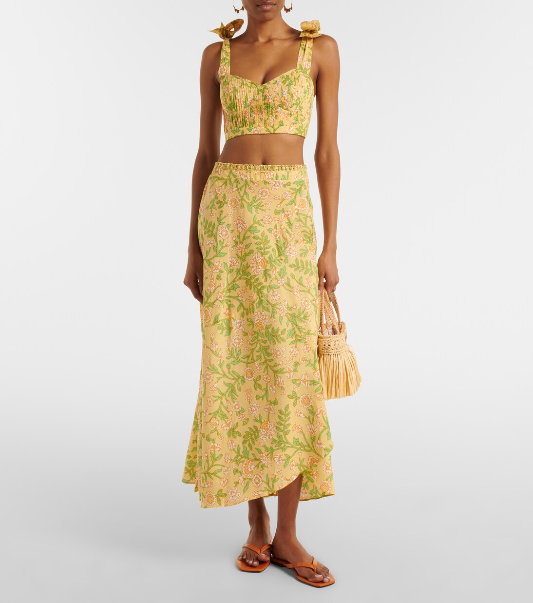 Carla pleated floral cotton crop top | Poupette St Barth