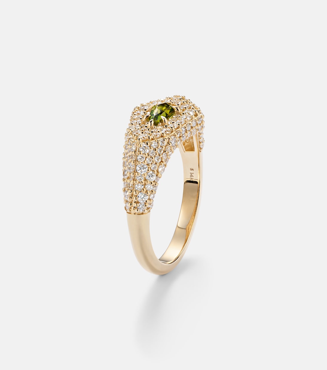 Shield 14kt gold ring with diamonds and tourmaline | Stone and Strand