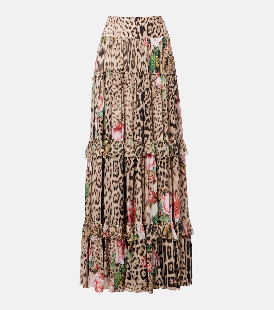 Printed tiered ruffled maxi skirt | Roberto Cavalli