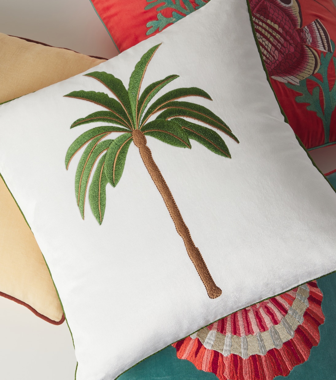 Embroidered cotton velvet cushion | Les-Ottomans