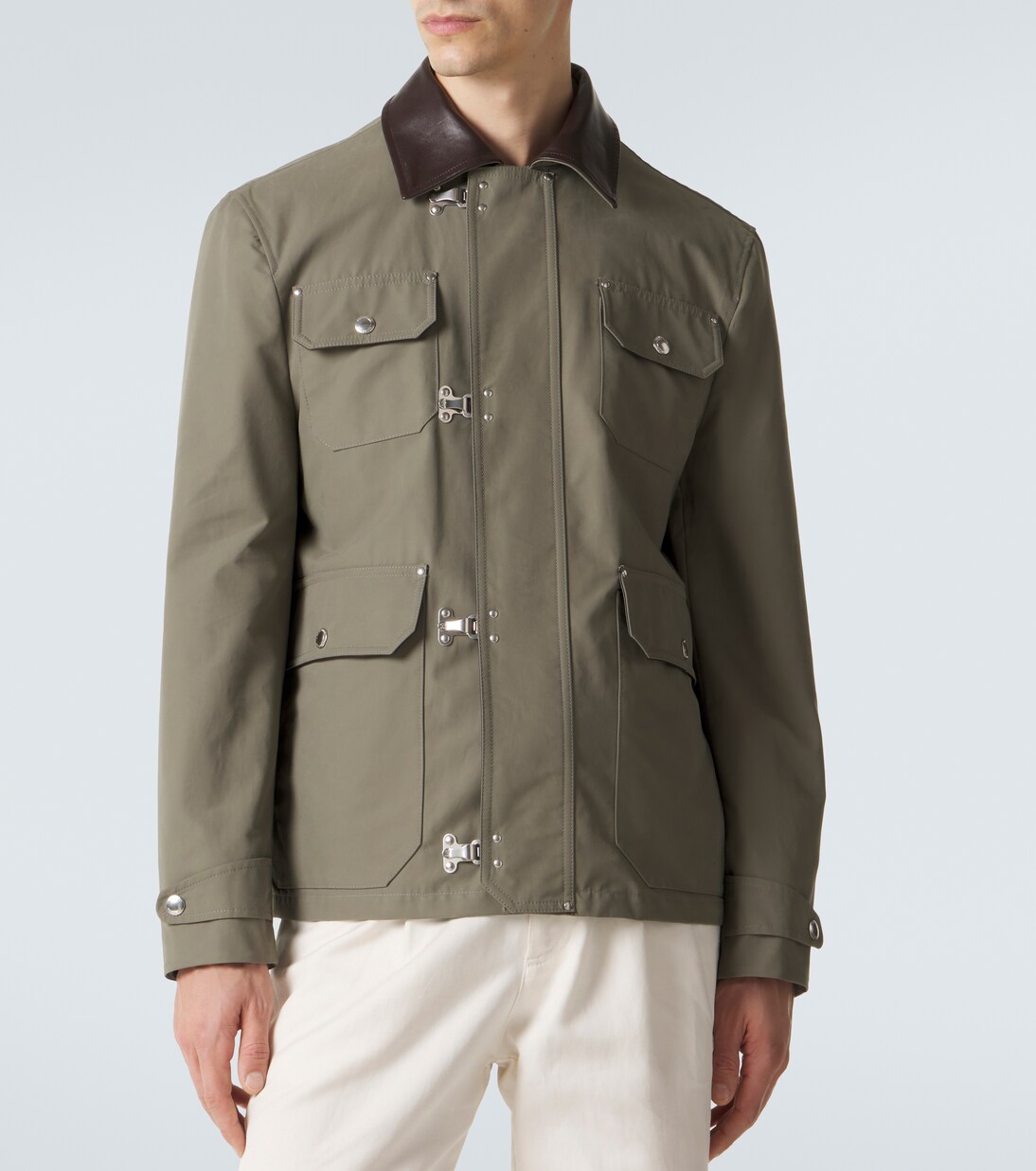 Giacca in misto cotone con pelle | Brunello Cucinelli