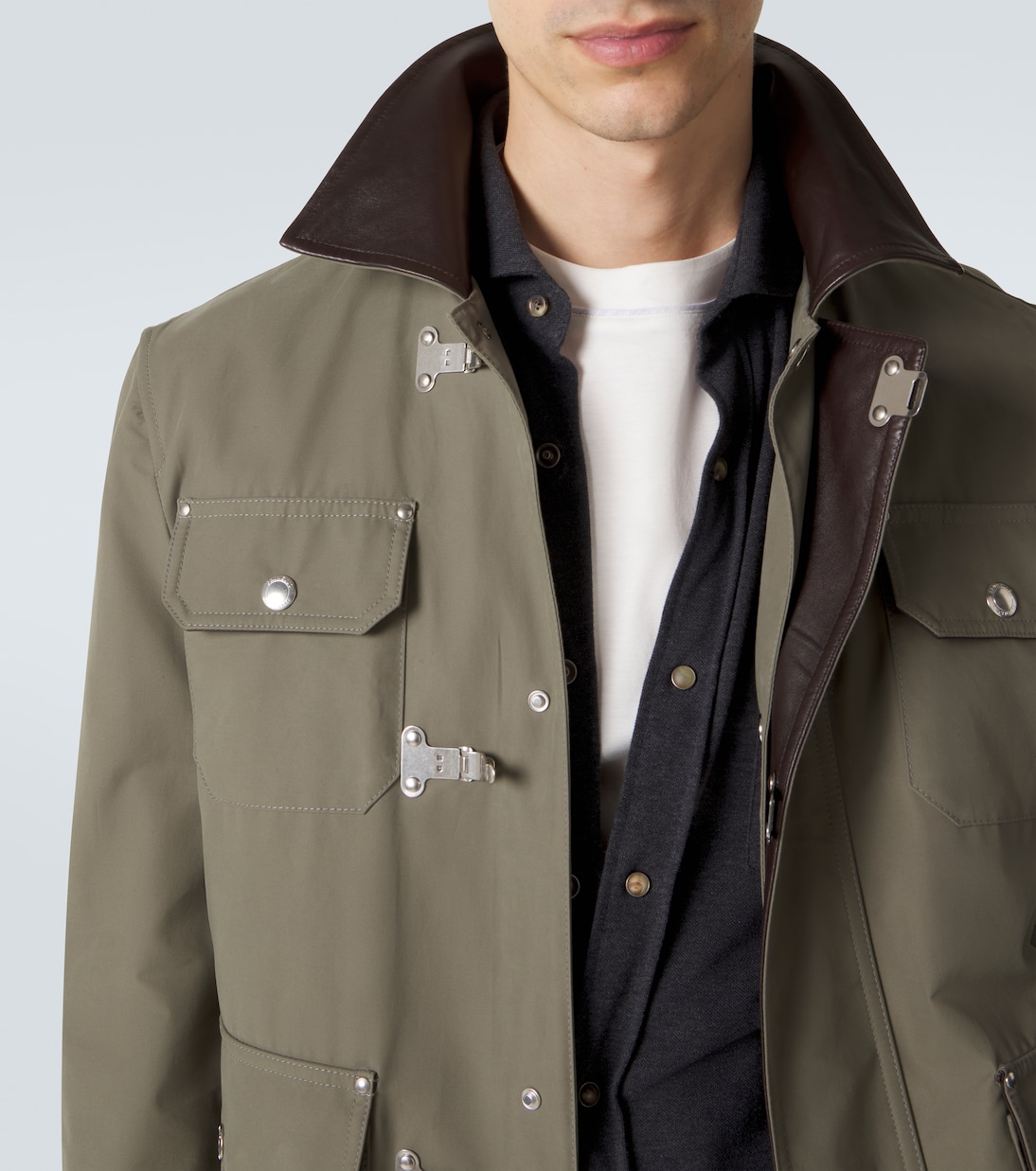 جاكيت مزين بالجلد من القطن المخلوط | Brunello Cucinelli