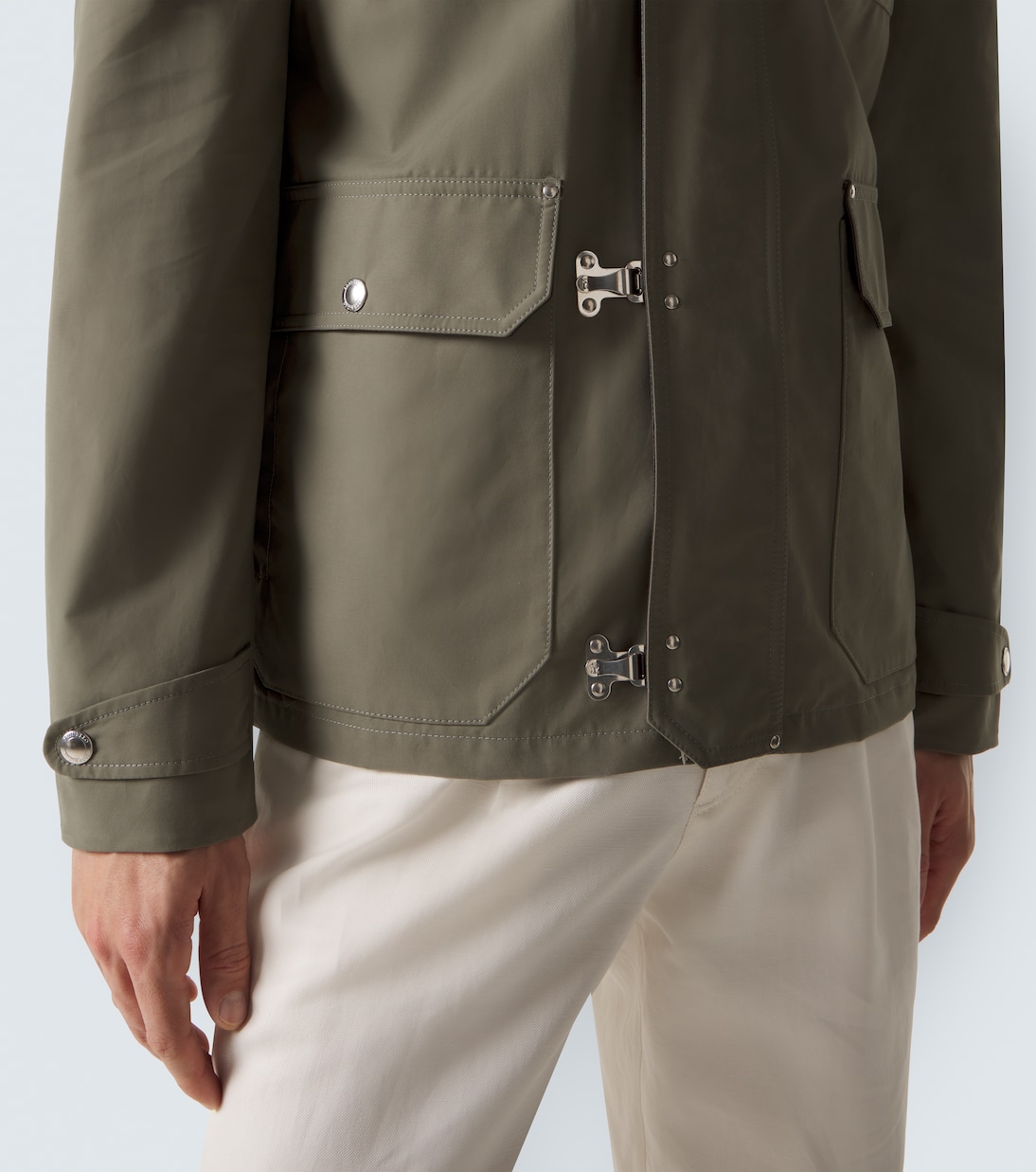 جاكيت مزين بالجلد من القطن المخلوط | Brunello Cucinelli