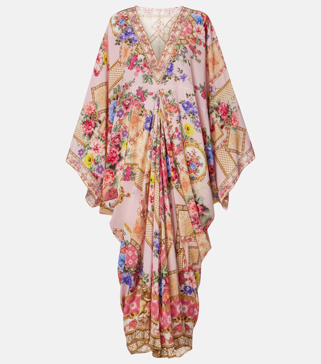 Caftán de seda floral adornado | Camilla