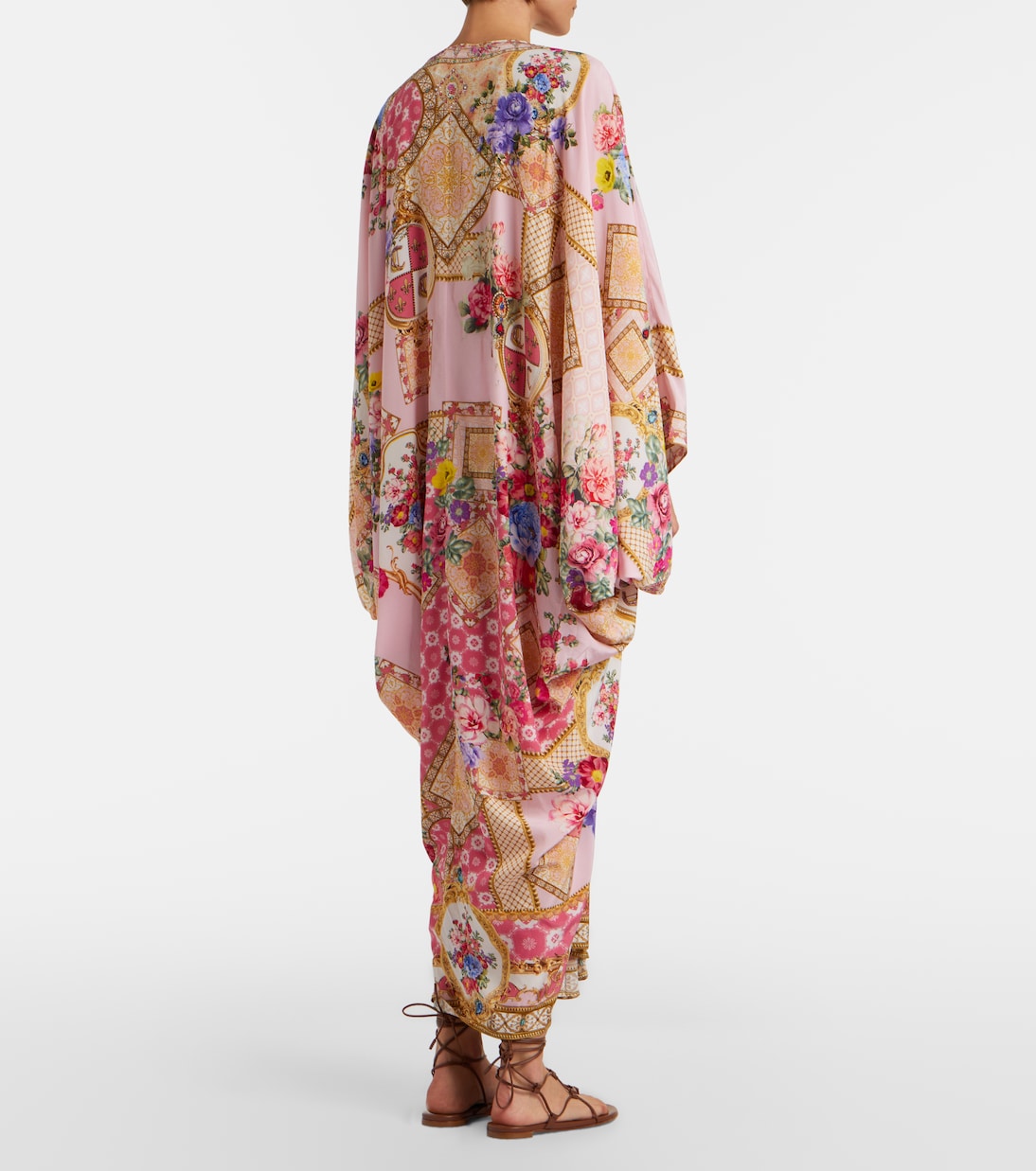 Caftán de seda floral adornado | Camilla