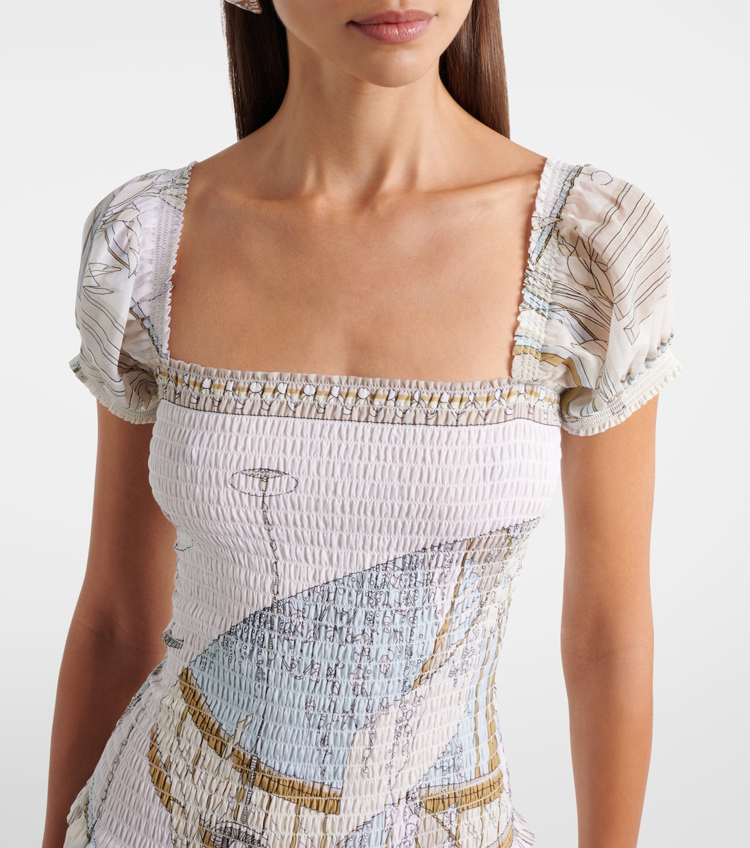 Printed shirred silk and cotton midi dress | Tory Burch