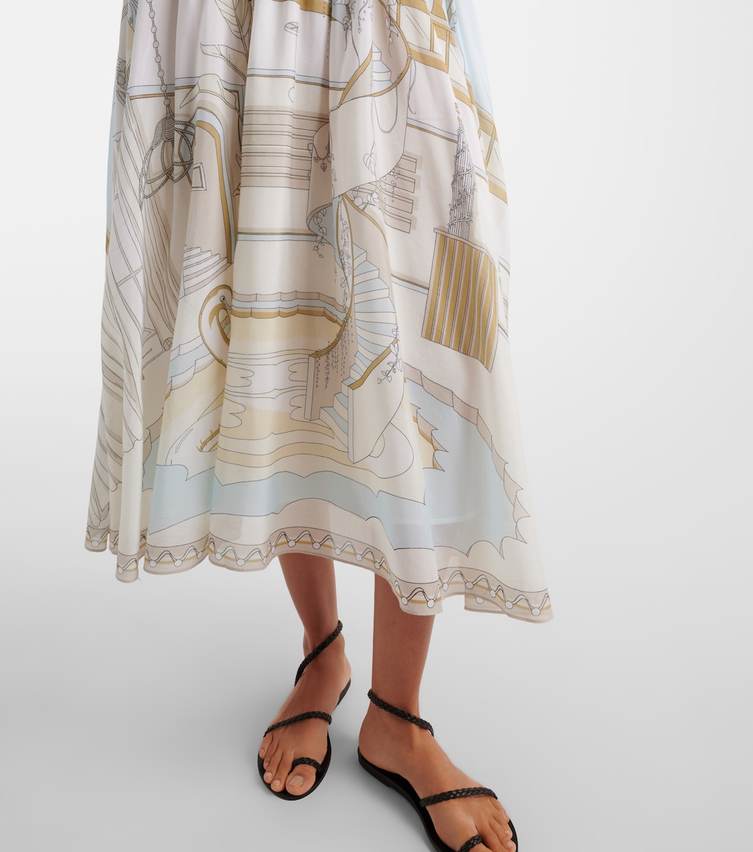 Printed shirred silk and cotton midi dress | Tory Burch
