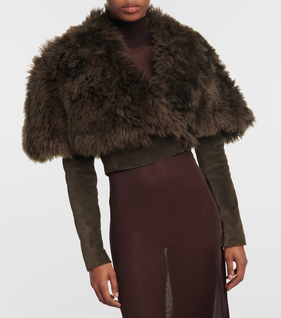 Cropped-Jacke aus Shearling und Veloursleder | Alaïa
