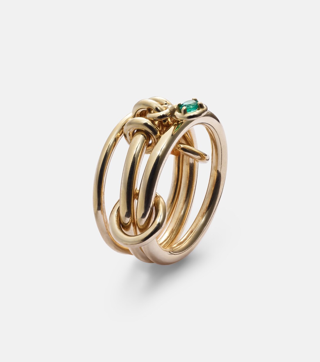 Piera 18kt gold linked rings with emerald | Spinelli Kilcollin